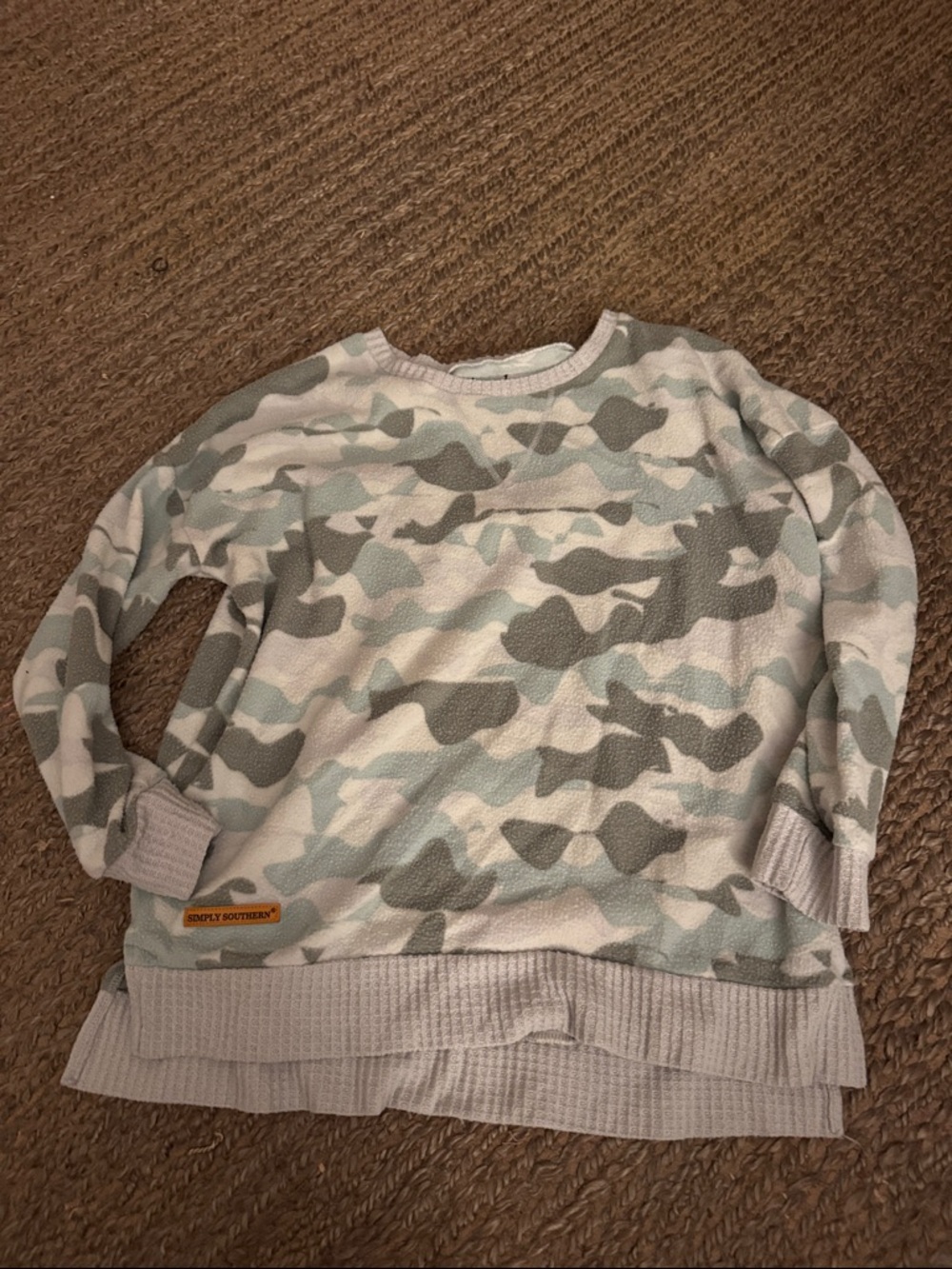 Simply Southern womens Mint Camo Pullover Sweater